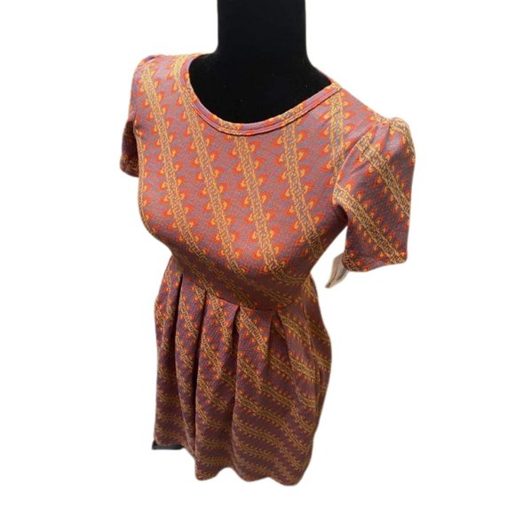 Lula Roe Orange & Gray Short-sleeve Amelia Dress with Abstract Designs, XXS, NWT - Picture 3 of 7